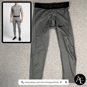 Nike Pro Men Dri-FIT Compression Tights Grey Heathered Leggings Small 3/4 Length